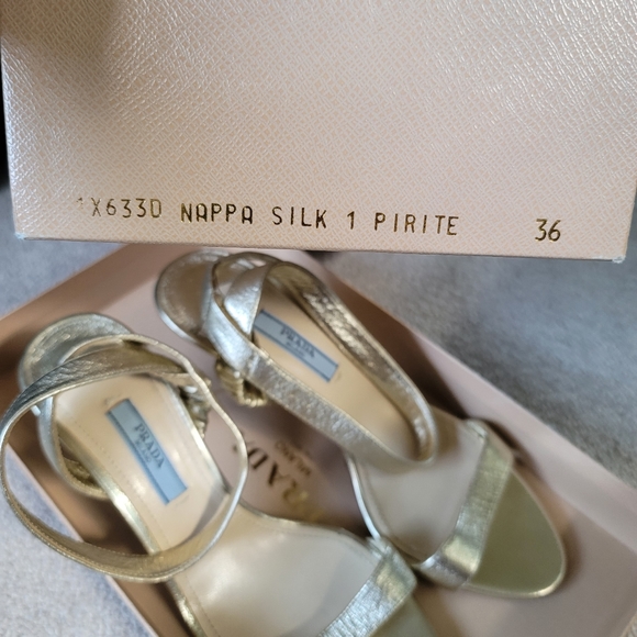 Prada Nappa Silk Pirite Gold Ankle Strap Sandals 36 w Box - Picture 14 of 14